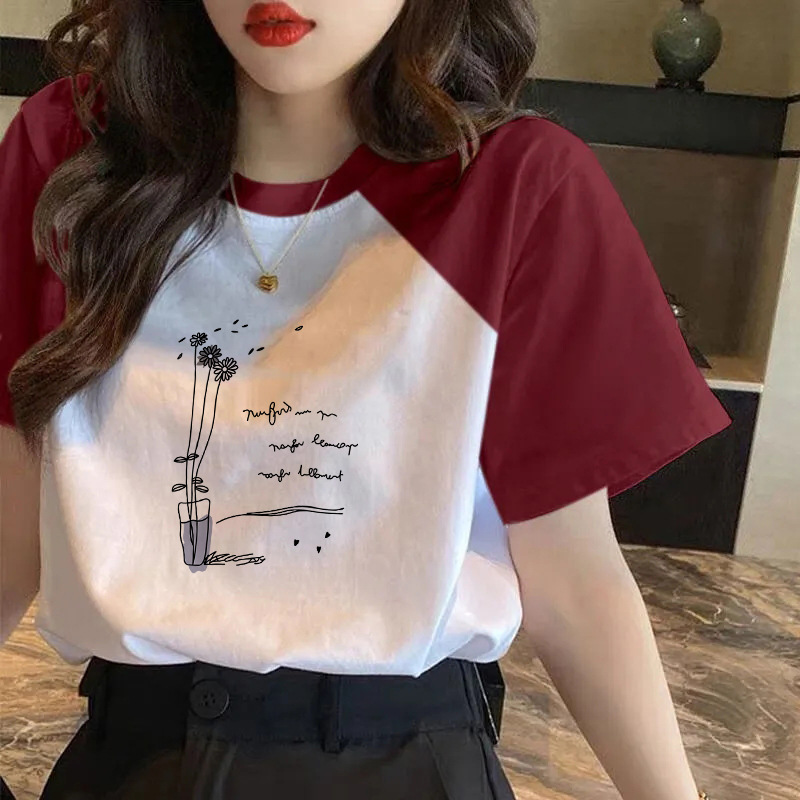 ผ้าฝ้าย 100% เสื้อยืดแขนสั้นสําหรับผู้หญิง 2024 ฤดูใบไม้ผลิและฤดูร้อนใหม่เสื้อยืดหลวมเสื้อกล้ามในสตรี